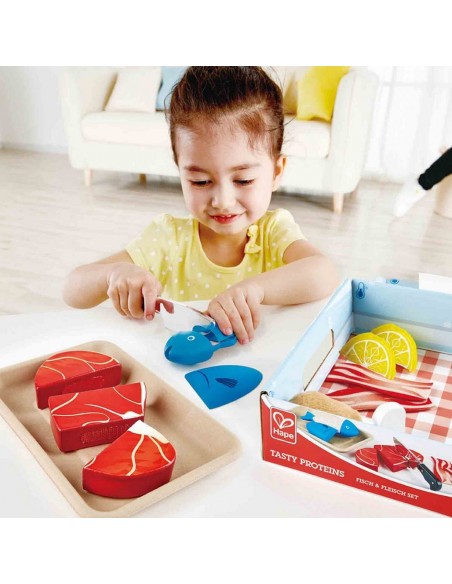 Proteínas deliciosas - Pescado y carne de juguete para cortar