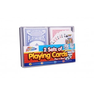 2 jocs de cartes amb 4 daus