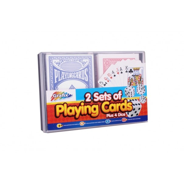 2 jocs de cartes amb 4 daus