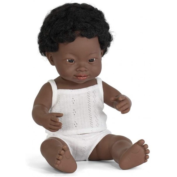 Muñeco bebé africano con Síndrome de Down
