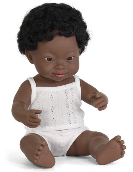 Muñeco bebé africano con Síndrome de Down