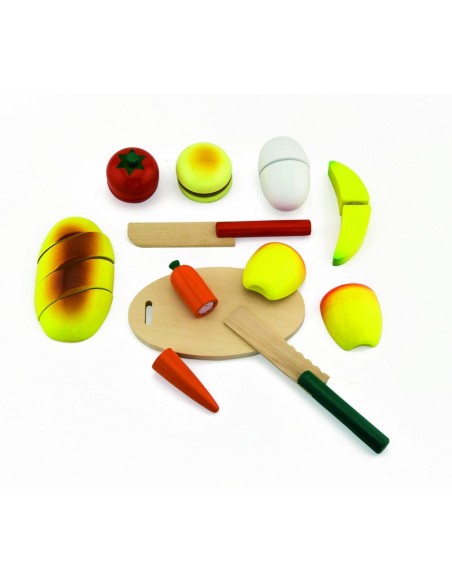 Pan y verduras para cortar de juguete