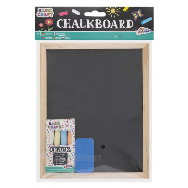 Pissarra de fusta amb borrador i guixos