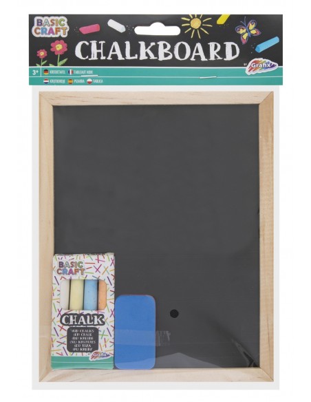 Pissarra de fusta amb borrador i guixos