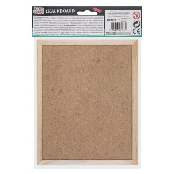 Pizarra de madera con borrador y tizas