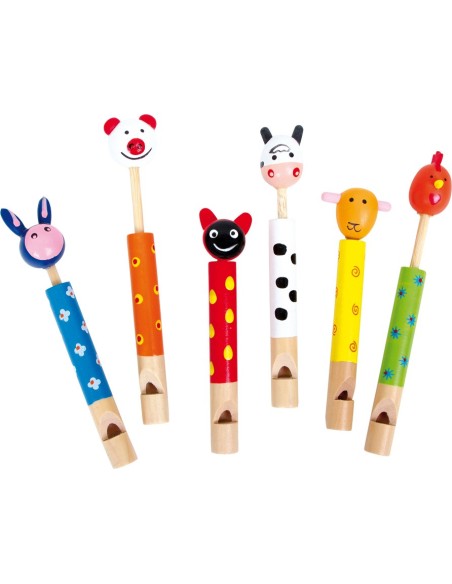 Silbatos de animales de madera