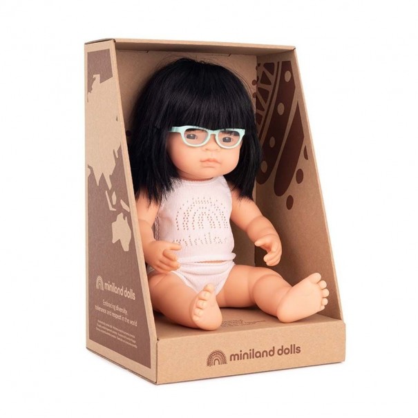 Muñeca bebé asiática con gafas - 38 cm