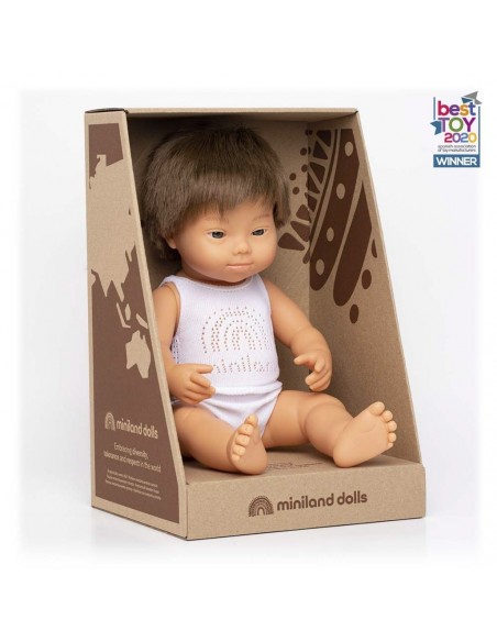 Muñeco bebé caucásico con Síndrome de Down - 38 cm