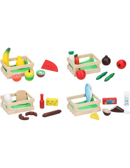 Caja de madera con comida de juguete