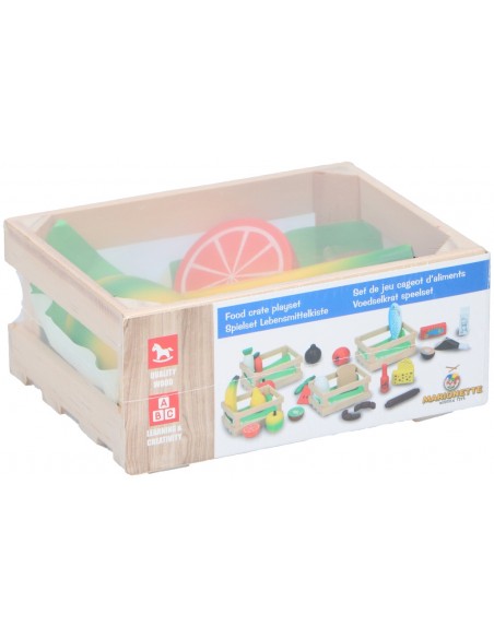 Caja de madera con comida de juguete