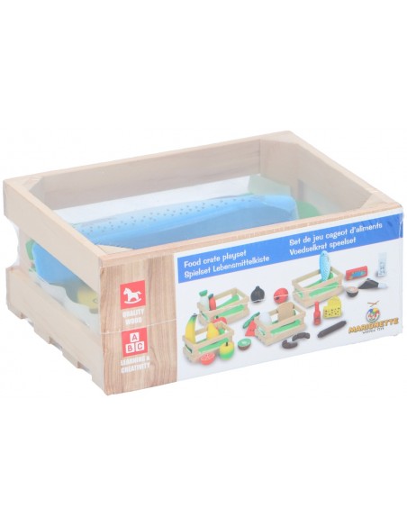 Caja de madera con comida de juguete