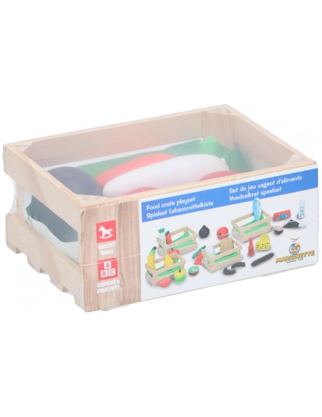 Caja de madera con comida de juguete