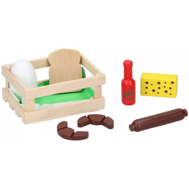 Caja de madera con comida de juguete