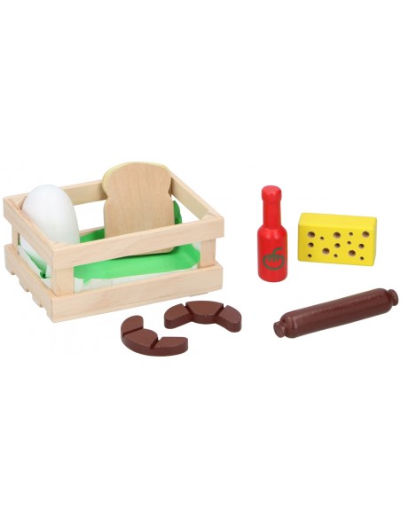 Caja de madera con comida de juguete