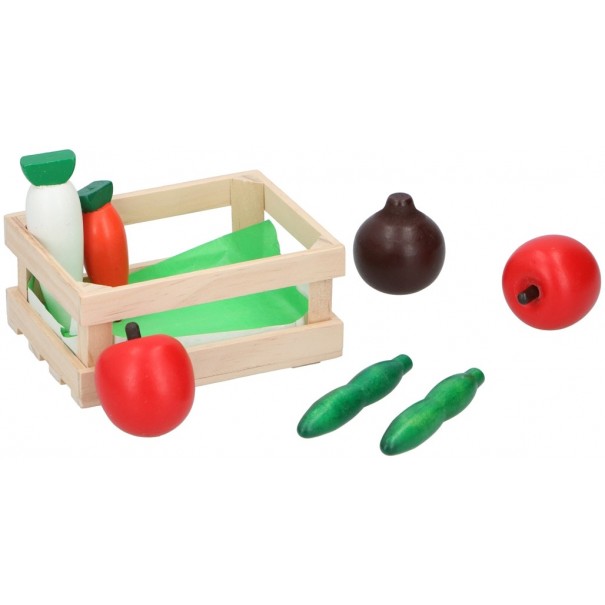 Caja de madera con comida de juguete