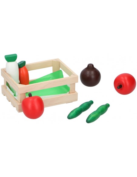 Caja de madera con comida de juguete