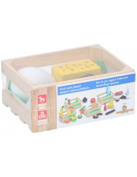 Caja de madera con comida de juguete