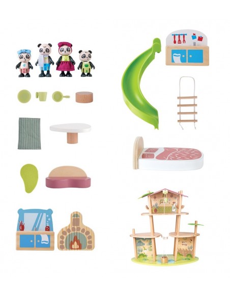 Casa de bambú de los osos panda