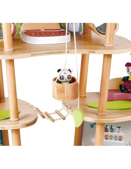 Casa de bambú de los osos panda