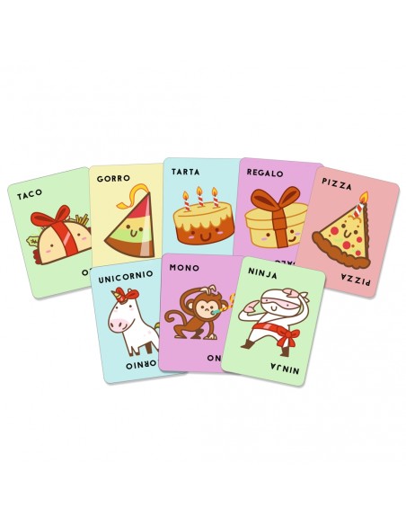 Taco, gorro, pastel, regalo, pizza - Joc de cartes