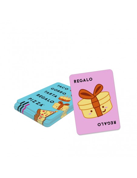 Taco, gorro, tarta, regalo, pizza - Juego de cartas