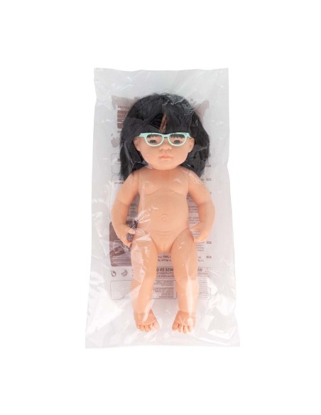 Muñeca asiática con gafas - 38 cm.